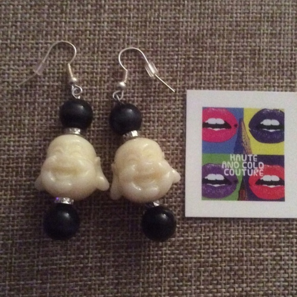 NEW Handmade White Buddha Resin and Glass Earring